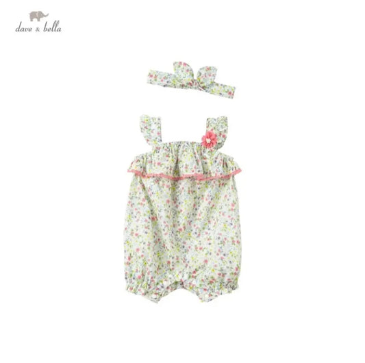 dave&bella  デイブベラ ヘアバンド付きフローラルフリルロンパース 59cm 66cm 80cm