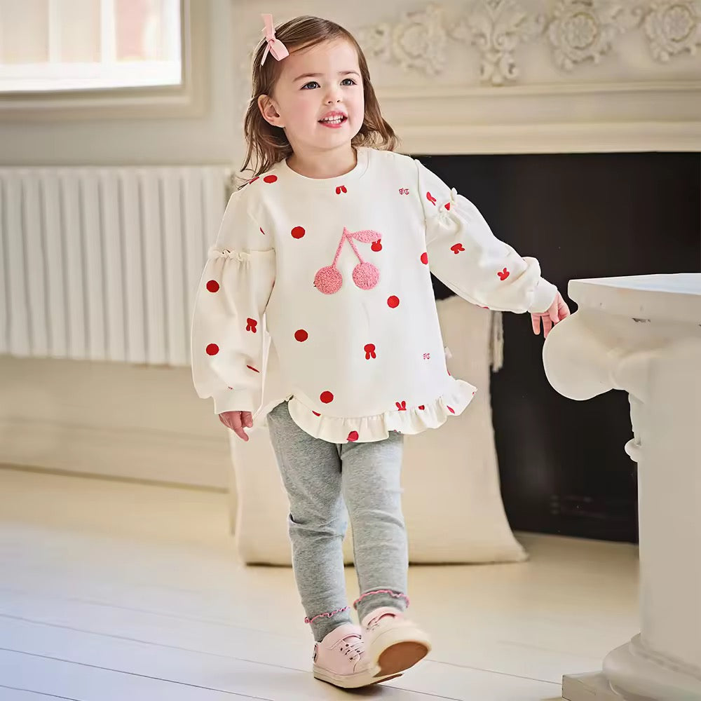 【予約】dave&bella デイブベラ ドットチェリー刺繍トップス&レギンスセット DB3253158