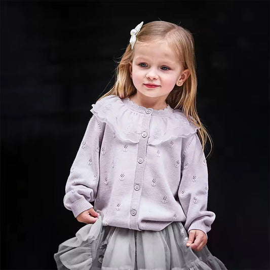 【予約】dave&bella デイブベラ うさちゃん刺繍チュール襟カーディガン DB3252641