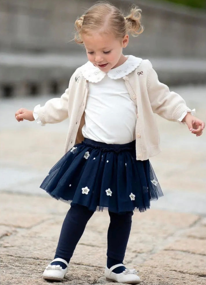 dave&bella Dave Bella Flower Embroidery Navy Tulle Skirt Leggings DB3236188