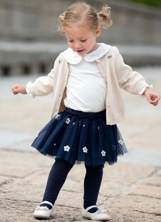 dave&bella デイブベラ フラワー刺繍ネイビーチュールスカートレギンス DB3236188