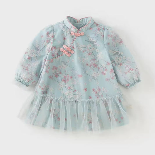 【予約】dave&bella デイブベラ フローラルライトブルーチャイナドレス DB3252699