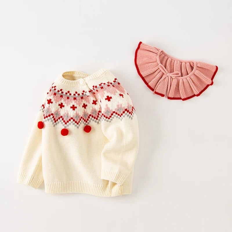 dave&bella pompon winter sweater with attached collar DB4237460