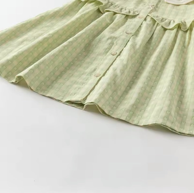 dave&bella デイブベラ ポシェット付き刺繍襟グリーンワンピース DB2252325