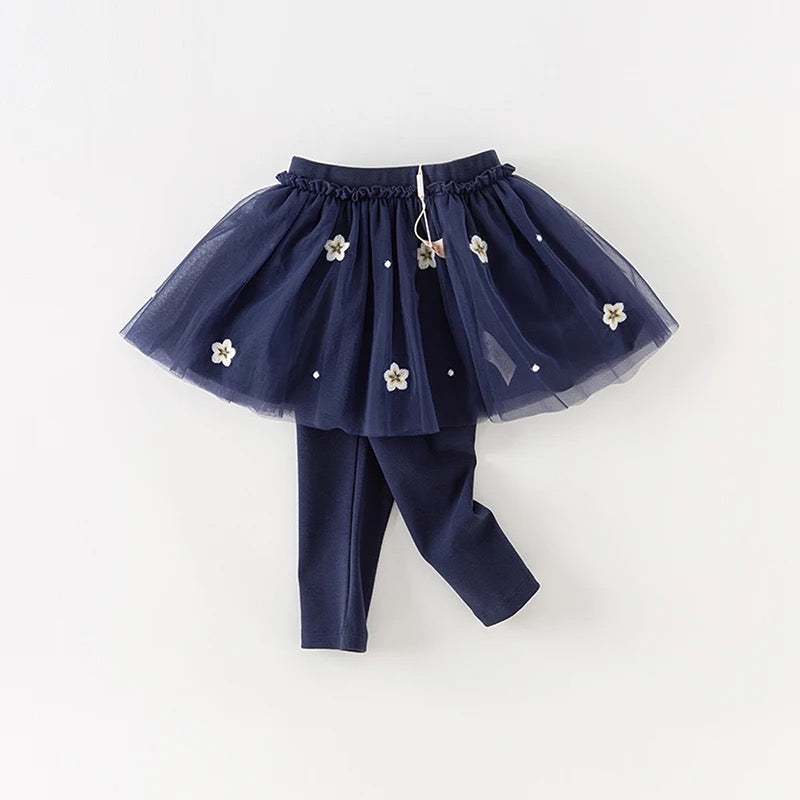dave&bella Dave Bella Flower Embroidery Navy Tulle Skirt Leggings DB3236188