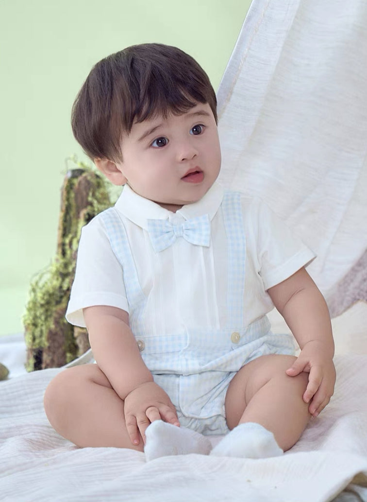 dave&bella デイブベラ ライトブルーギンガムチェックおめかしロンパース DB2251563