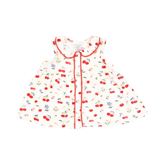 ANGEL DEAR The Jill- Peter Pan Button Front Dress with Ric Rac Trim - Watercolor Cherries