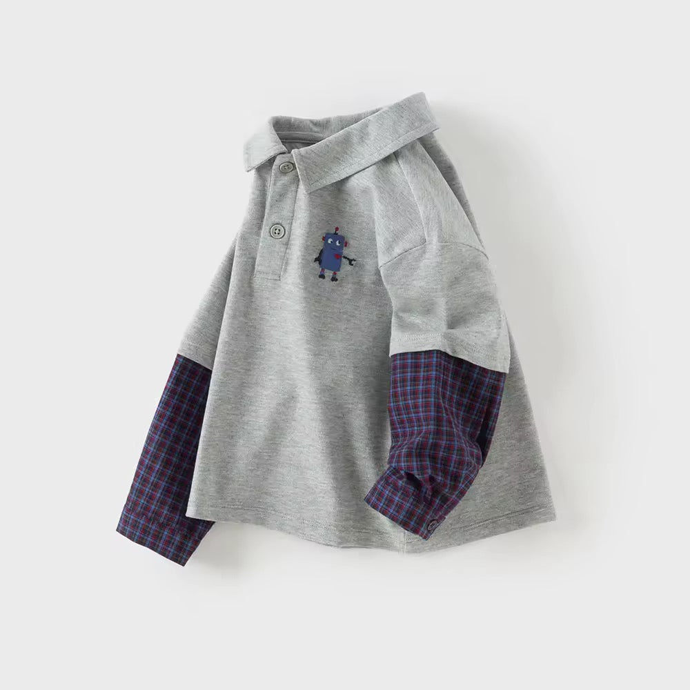 【予約】dave&bella デイブベラ ロボット刺繍チェックシャツドッキングトップス DB3253440