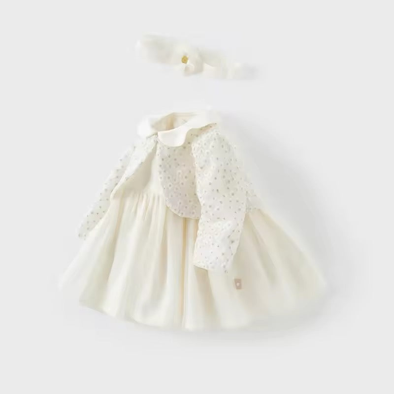 【予約】dave&bella デイブベラ フラワー刺繍ジャケット&チュールロンパース ヘアバンドセット DB3242388