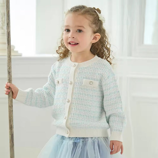 【予約】dave&bella デイブベラ ライトブルーチェックカーディガン DB3253543