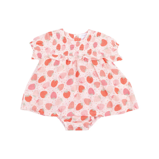 ANGEL DEAR Smocked Ruffle Bubble with Skirt - - Strawberry Bliss