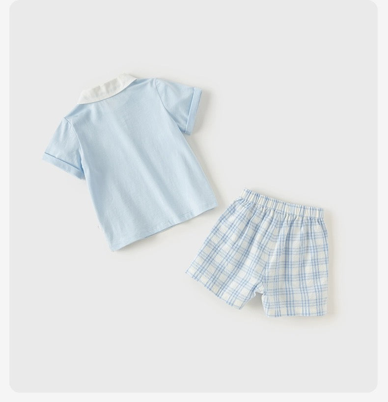 【90cm last one】dave&bella デイブベラ エンブレムポロシャツ&チェックパンツセット DB2240641