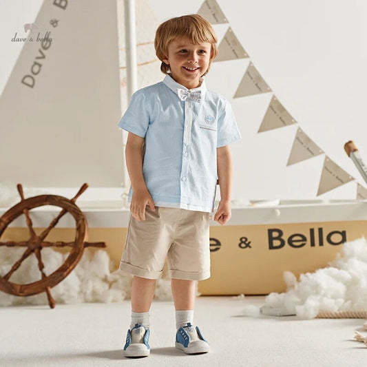 dave&bella デイブベラ ボウタイ付きライトブルートップス&ハーフパンツセット DB2241005