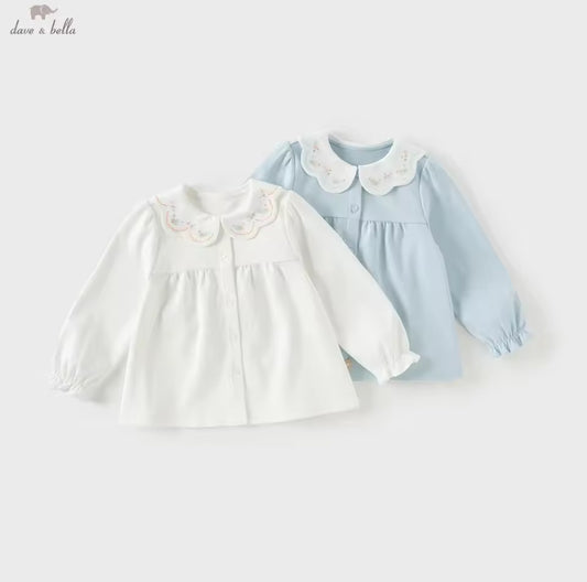 【予約】dave&bella デイブベラ フラワー刺繍襟フレアブラウス DB3253299