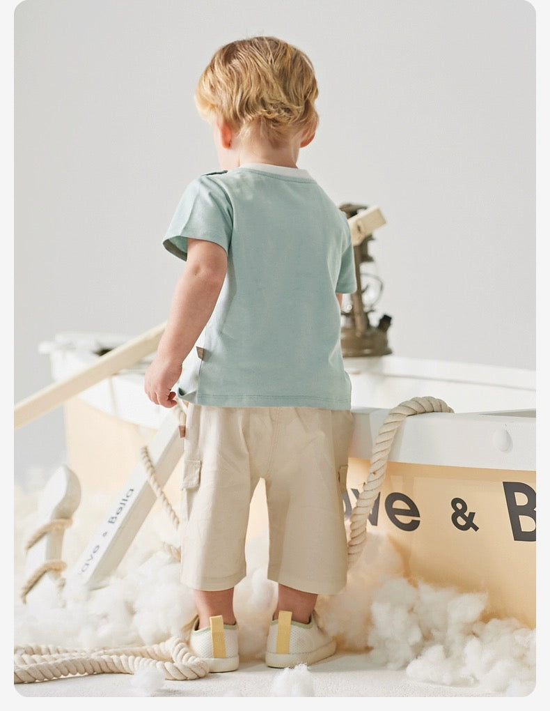 dave&bella デイブベラ ボウタイサスペンダーイラストトップス&ハーフパンツセット DB2241004