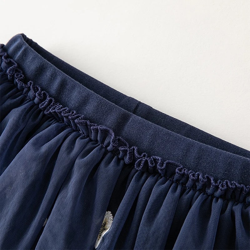 dave&bella Dave Bella Flower Embroidery Navy Tulle Skirt Leggings DB3236188