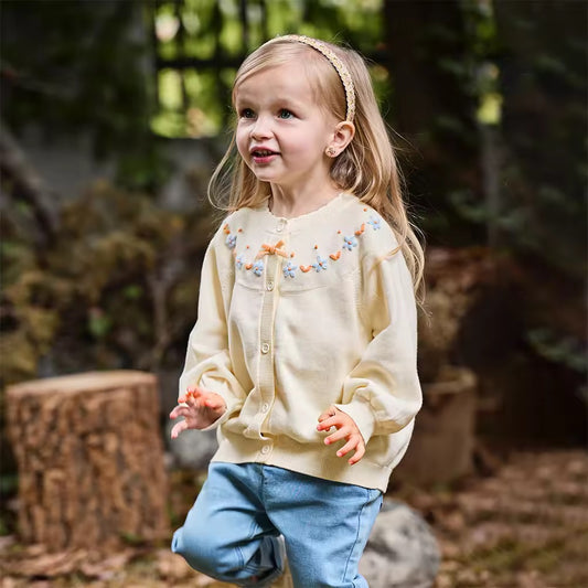 【予約】dave&bella デイブベラ フラワー刺繍イエローカーディガン DB3251943