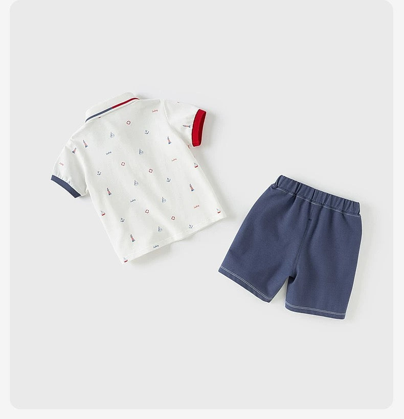 dave&bella デイブベラ マリンイラストポロシャツ&ハーフパンツセット DB2251400