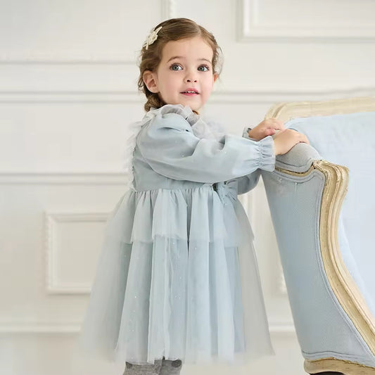 【予約】dave&bella デイブベラ キラキラグレーブルーチュールワンピース DB3252656