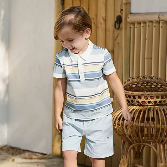 dave&bella デイブベラ ブルーオレンジボーダートップス&ハーフパンツセット DB2250220