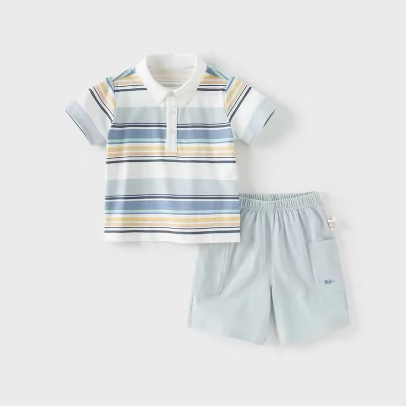 dave&bella デイブベラ ブルーオレンジボーダートップス&ハーフパンツセット DB2250220