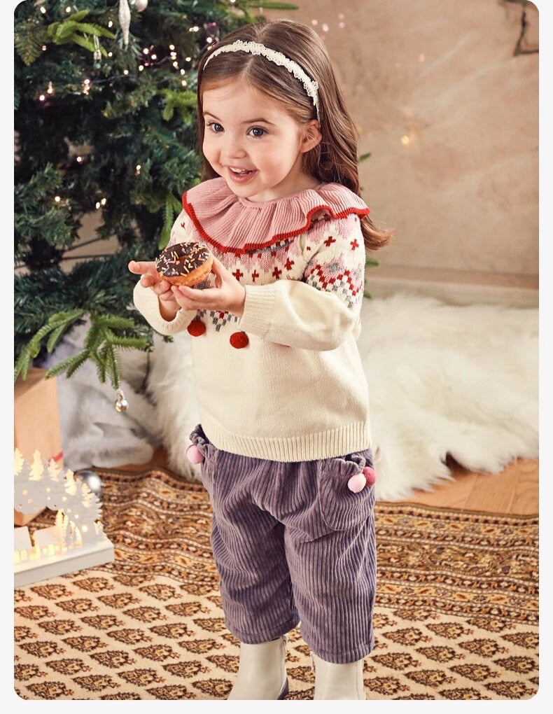 dave&bella pompon winter sweater with attached collar DB4237460
