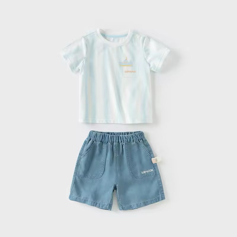 【予約】dave&bella デイブベラ 潜水艦イラストTシャツ&ハーフパンツセット DB2252006