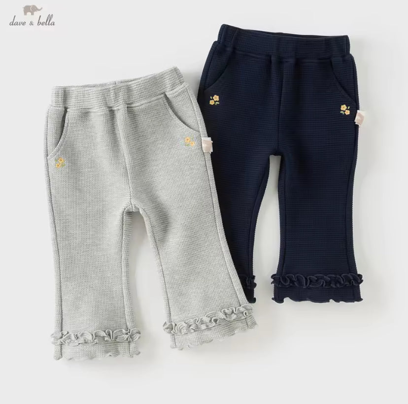 【予約】dave&bella デイブベラ 裾フリルフラワー刺繍パンツ DB3252417