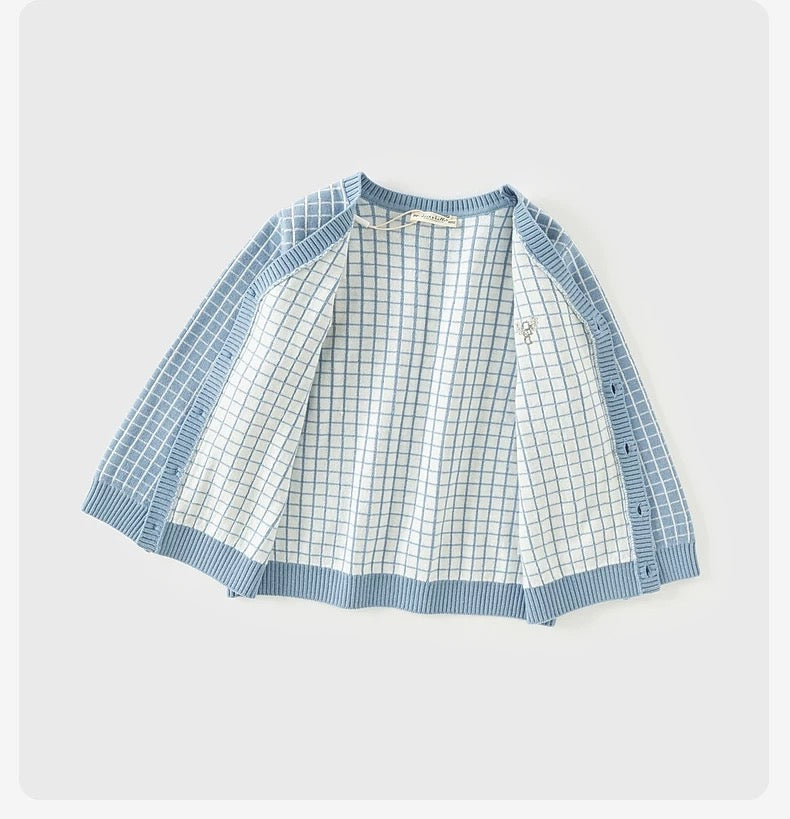 dave&bella デイブベラ ライトブルーチェックカーディガン DB3241953