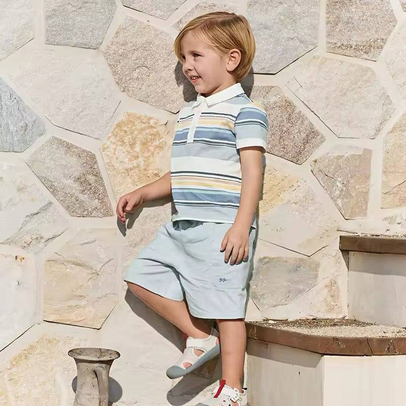 dave&bella デイブベラ ブルーオレンジボーダートップス&ハーフパンツセット DB2250220