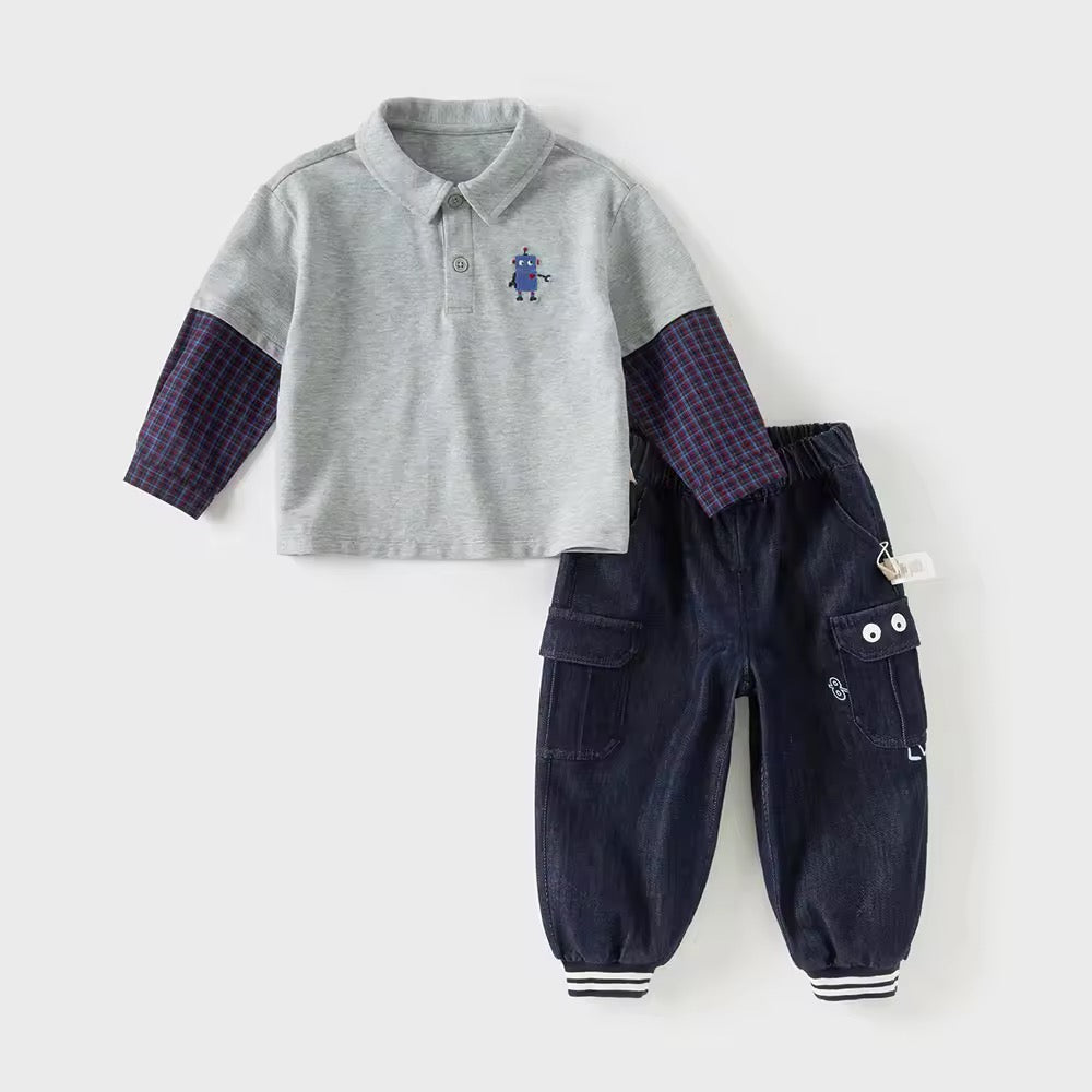 【予約】dave&bella デイブベラ ロボット刺繍チェックシャツドッキングトップス DB3253440