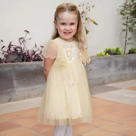 dave&bella デイブベラ フラワー刺繍ライトイエローチュールワンピース DB2250967