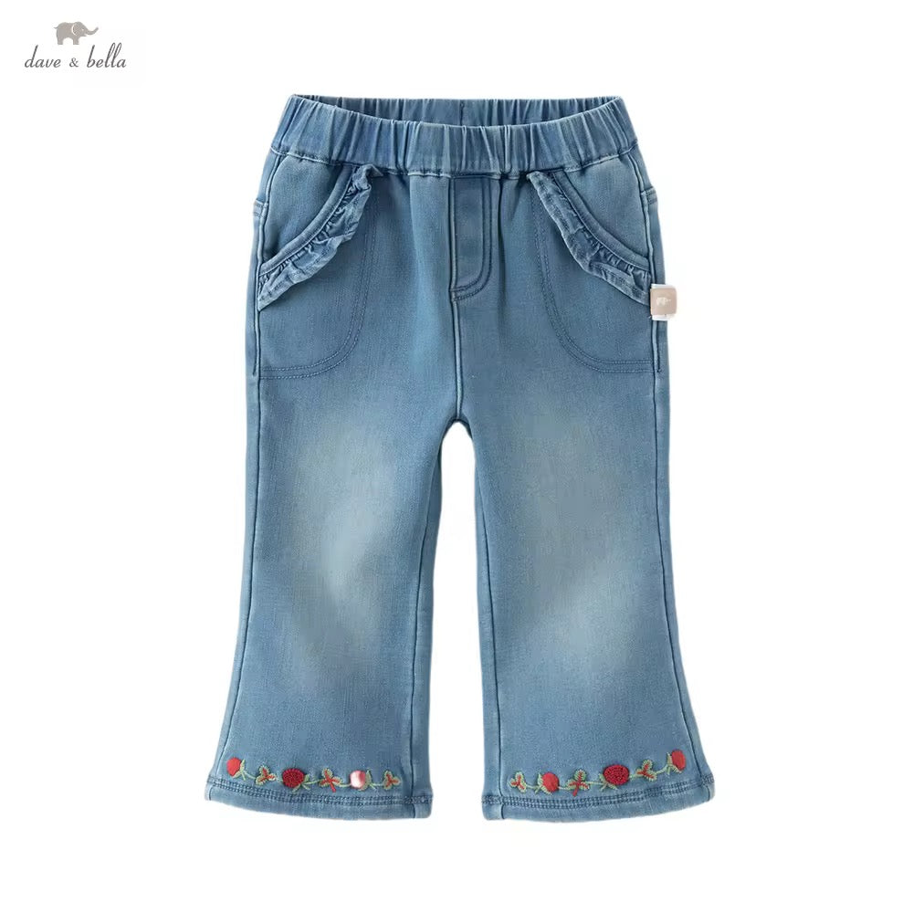 【予約】dave&bella デイブベラ 裾刺繍裏起毛デニムパンツ DB4253761