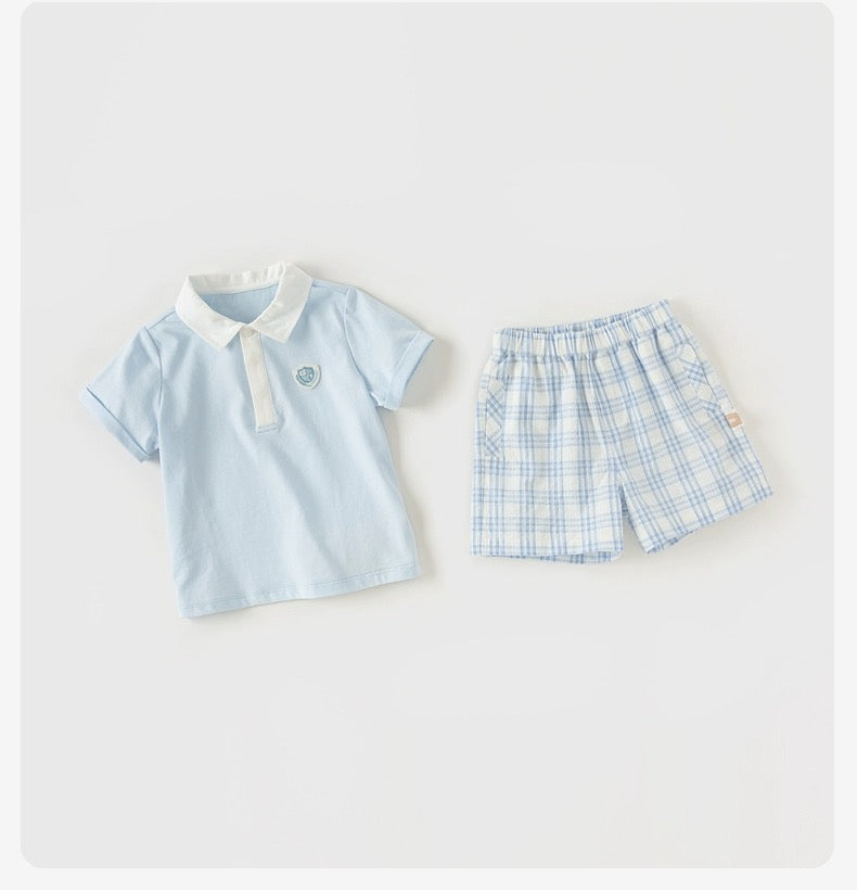 【90cm last one】dave&bella デイブベラ エンブレムポロシャツ&チェックパンツセット DB2240641