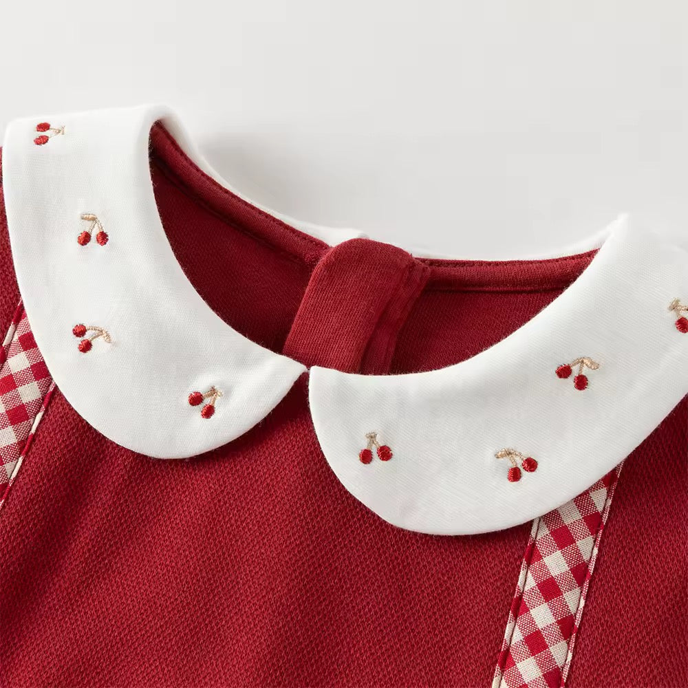 【予約】dave&bella デイブベラ チェリー刺繍襟レッドワンピース DB3252412