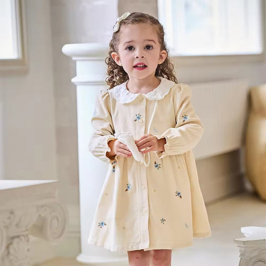 【予約】dave&bella デイブベラ ポシェット付きフラワー刺繍コーデュロイワンピース DB3253501