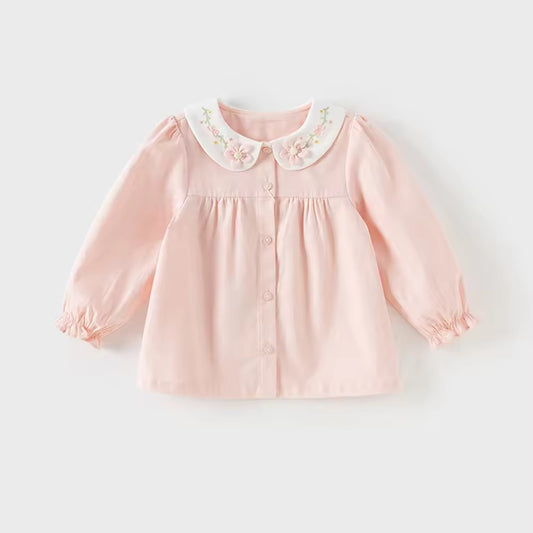 【予約】dave&bella デイブベラ フラワー刺繍襟ピンクブラウス DB3252847