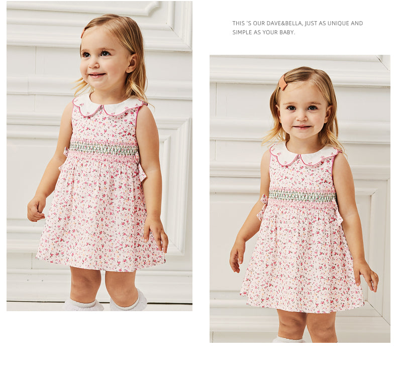 【73cm last 1】dave&bella デイブベラ ピンクフローラルスモッキングワンピース DB2234639