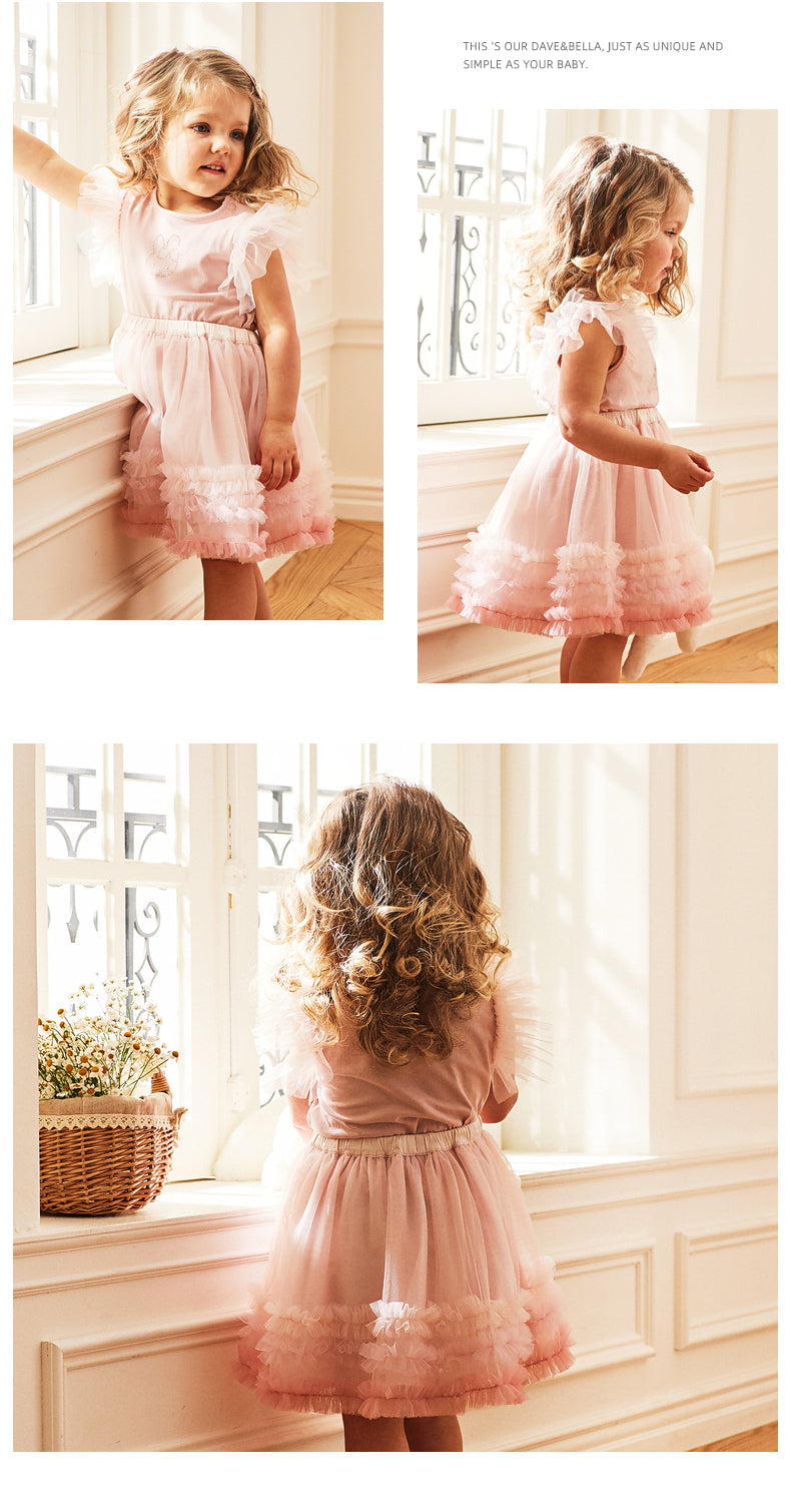 dave&bella デイブベラ うさちゃんデザインピンクトップス&チュールスカートセット DB2235210