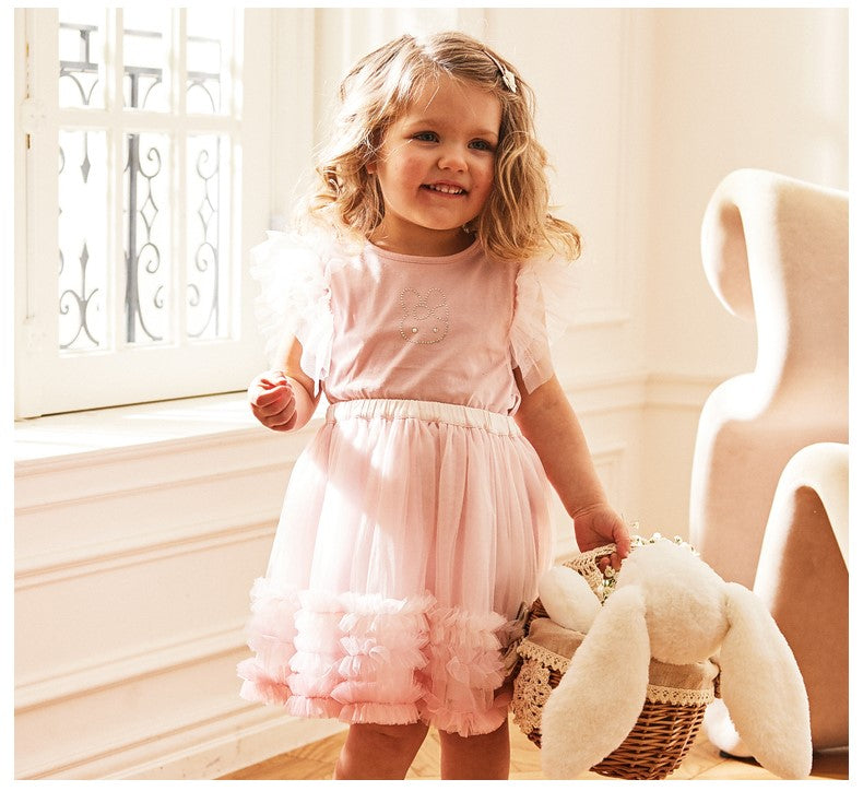 dave&bella デイブベラ うさちゃんデザインピンクトップス&チュールスカートセット DB2235210