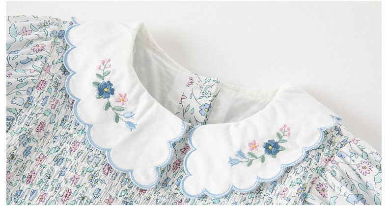 dave&bella デイブベラ ブルーフローラルスモッキングワンピース DB2235416