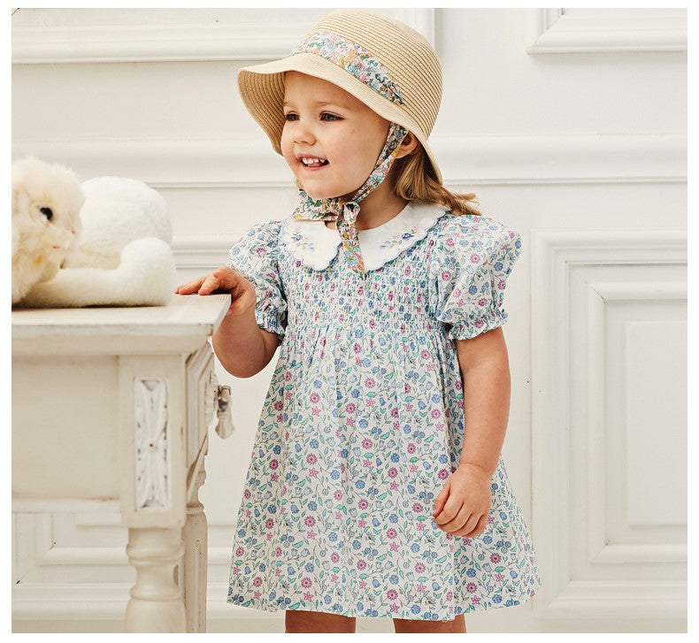 dave&bella デイブベラ ブルーフローラルスモッキングワンピース DB2235416