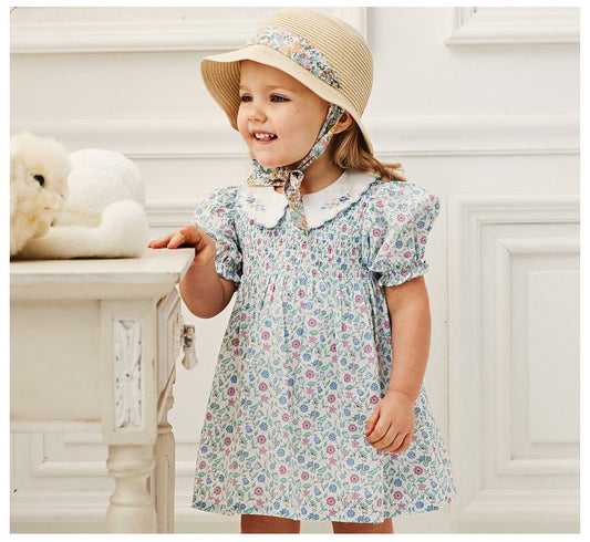 dave&bella デイブベラ ブルーフローラルスモッキングワンピース DB2235416