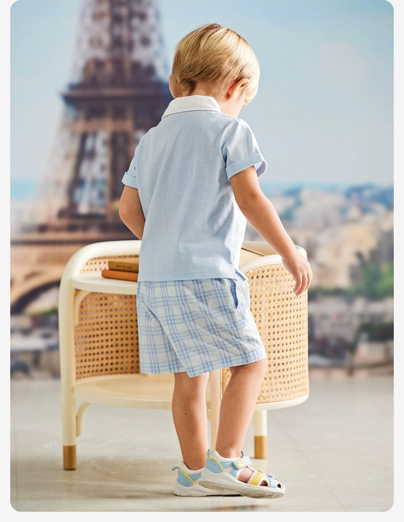 【90cm last one】dave&bella デイブベラ エンブレムポロシャツ&チェックパンツセット DB2240641