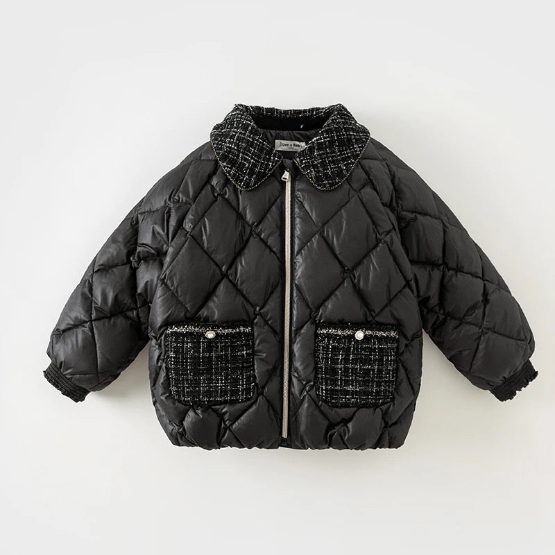 【100cm last one】dave&bella デイブベラ ブラックツイードMIXダウンジャケット DB4237293