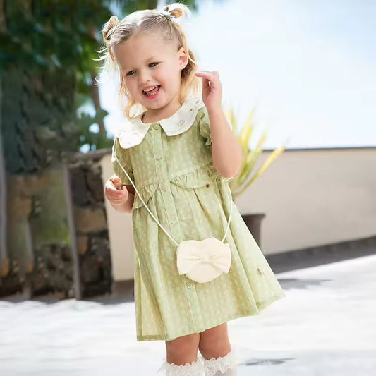 dave&bella デイブベラ ポシェット付き刺繍襟グリーンワンピース DB2252325