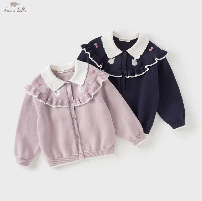 【予約】dave&bella デイブベラ うさちゃん刺繍フリルカーディガン DB3253362