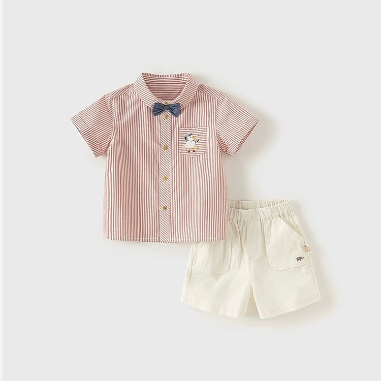 dave&bella デイブベラ ボウタイ付きカモメ刺繍ストライプシャツ&パンツセット DB2248685