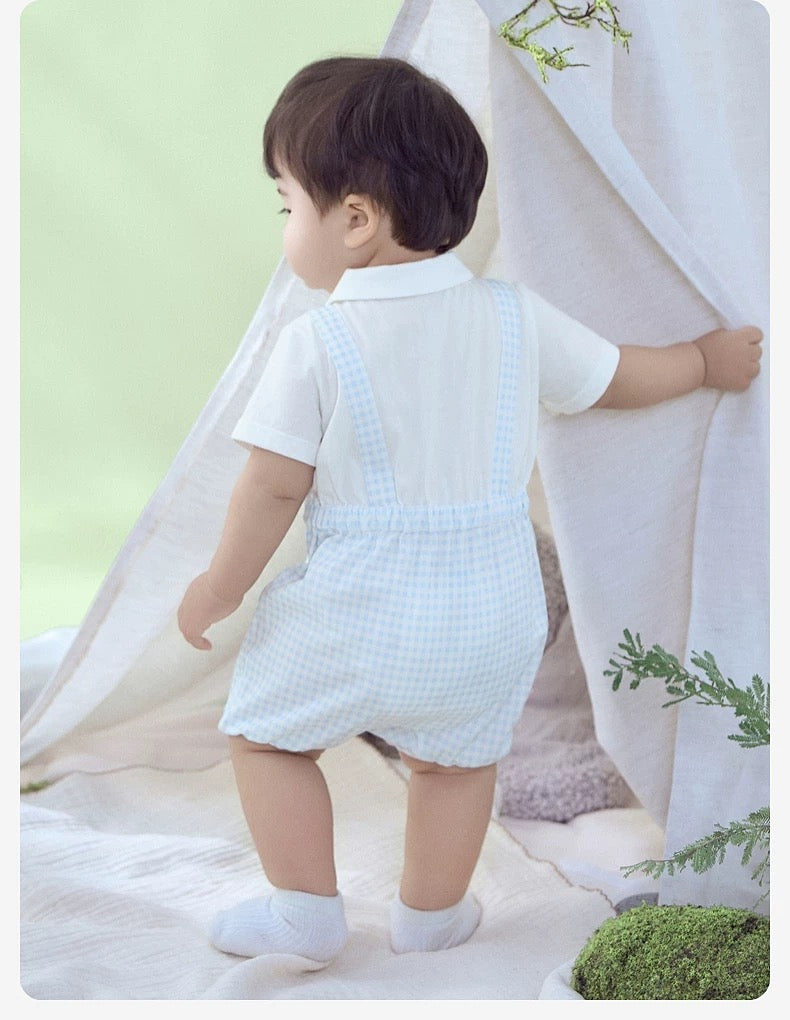 dave&bella デイブベラ ライトブルーギンガムチェックおめかしロンパース DB2251563