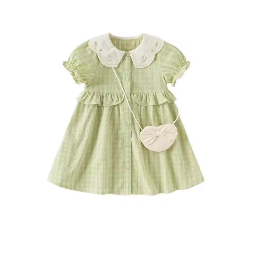 dave&bella デイブベラ ポシェット付き刺繍襟グリーンワンピース DB2252325